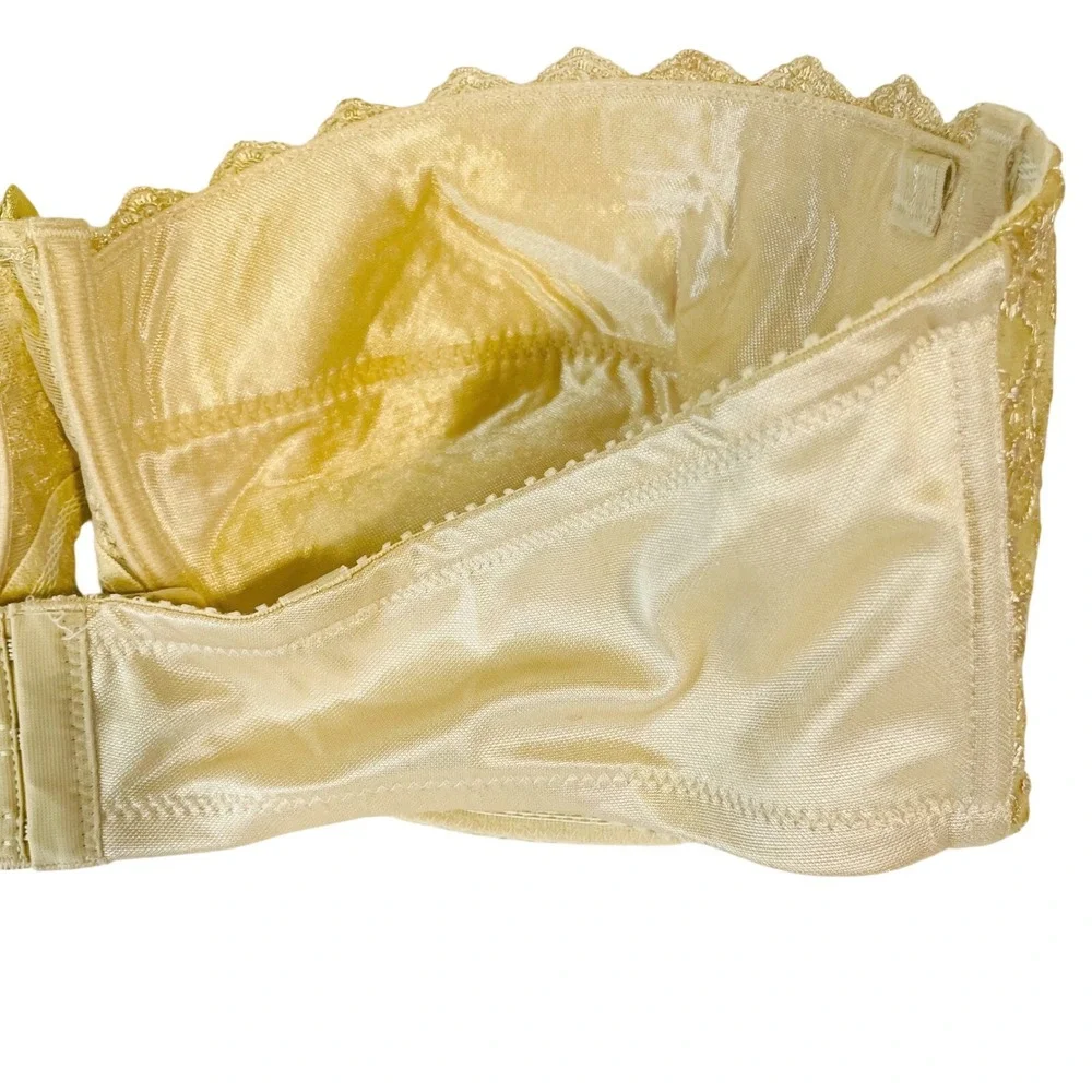 Rene‎ Rolfe Strapless Bra 44D Balconette Floral Lace Gold Detachable Straps